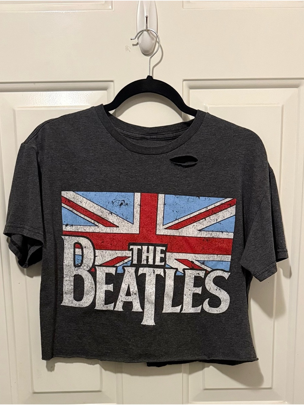 The Beatles Short Sleeve Tee - Charcoal with Red & Blue Union Jack